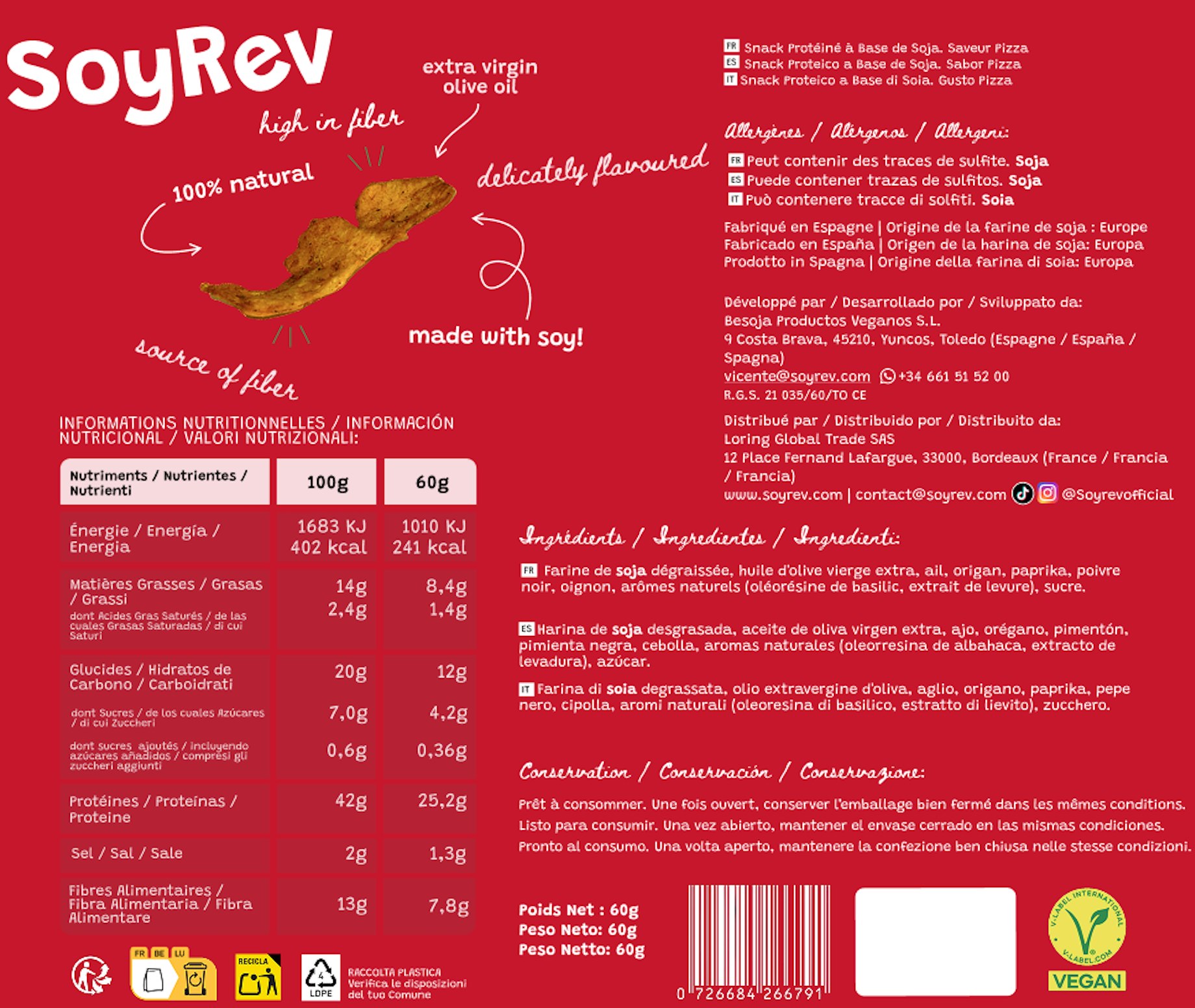 Pizza - SoyRev - 42g de Protéines | Faible en glucides et lipides